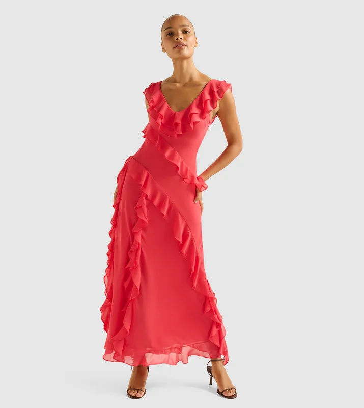 فورايفر نيو OLIVE Sleeveless Ruffle Maxi Dress